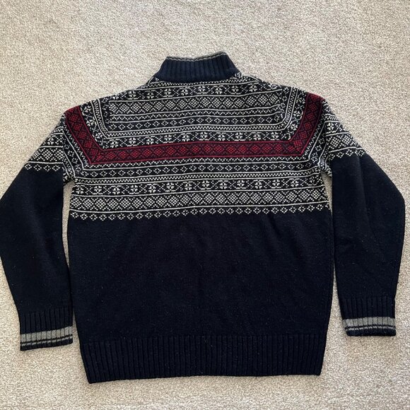 SOLD Wool Blend Nordic Fair Isle Quarter Zip White Red Black Sweater - Picture 3 of 7